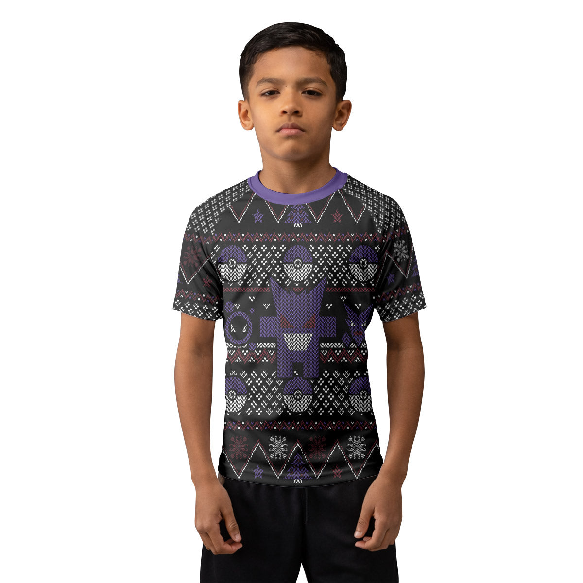 Pokemon Gengar Pixel Christmas Kids Rash Guard