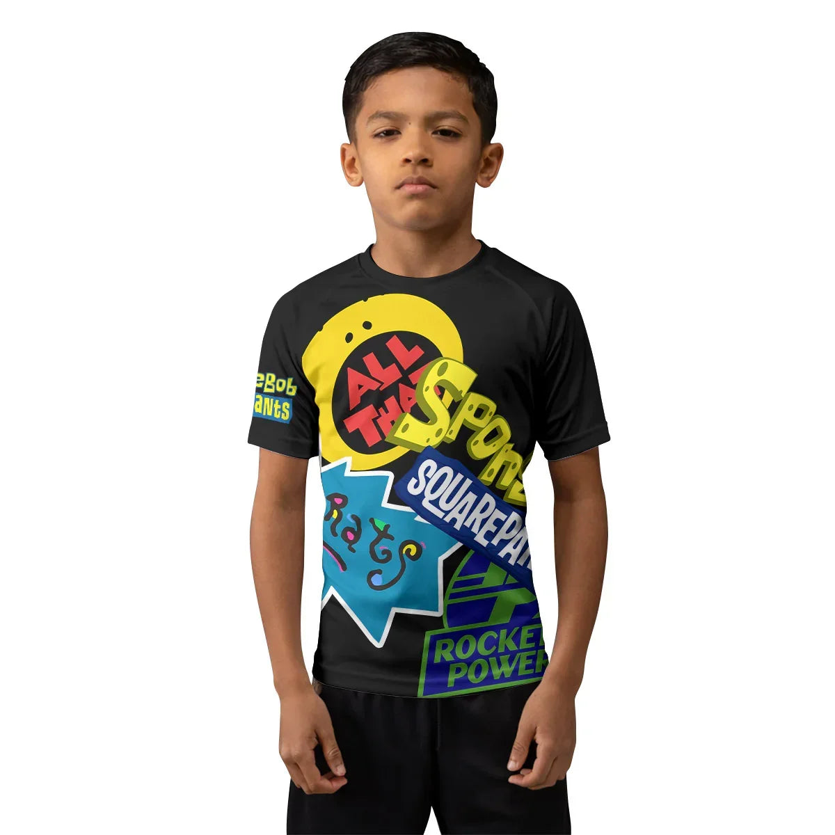 Pop Art Rocket Energy Black Kids Rash Guard