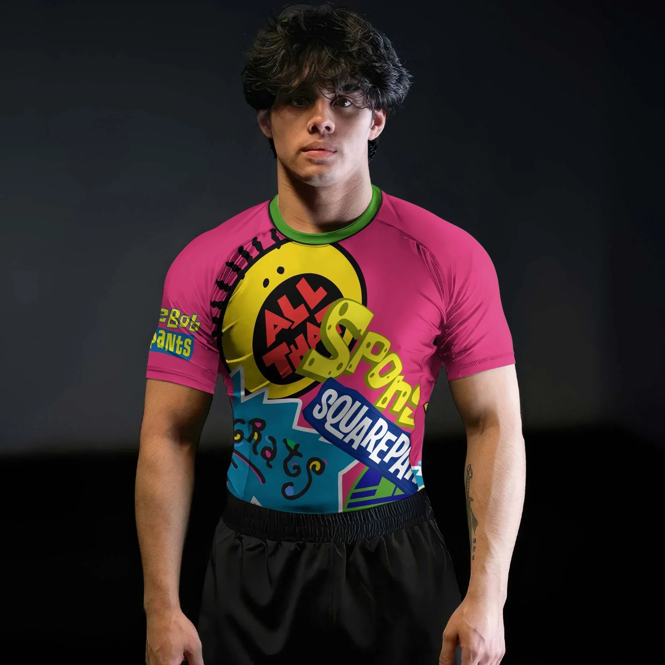 Funky Rash Guards Pop Art Rocket Energy Pink Rash Guard for MMA & Fitness