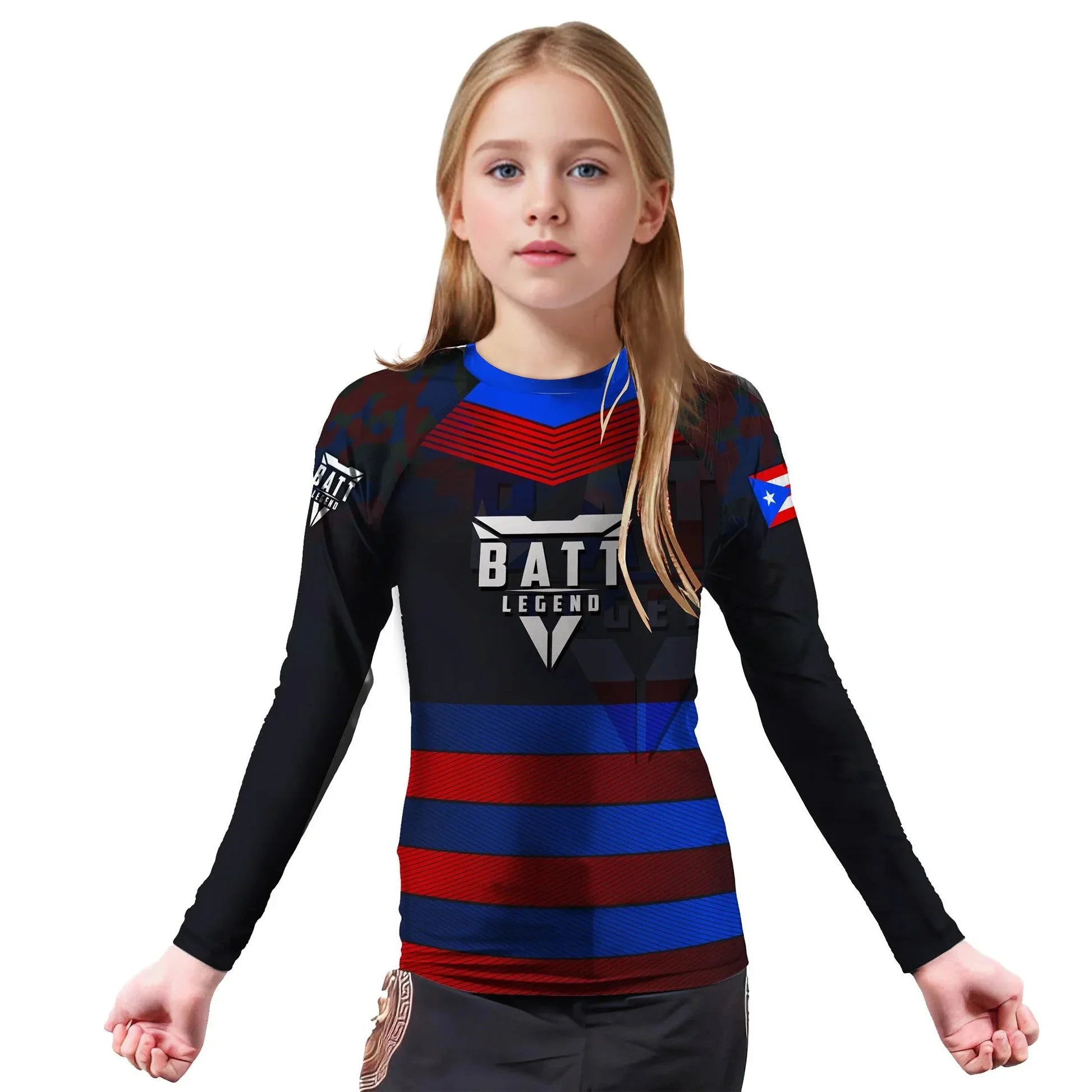 Puerto Rico Skull Fighter Kids Rash Guard