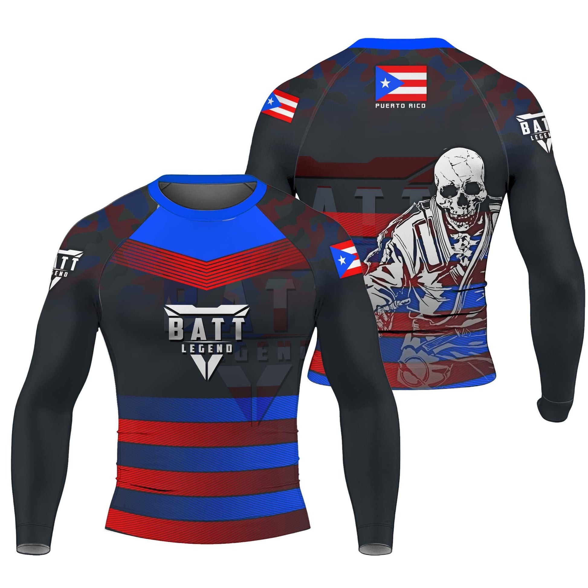 Puerto Rico Skull Fighter Rash Guard