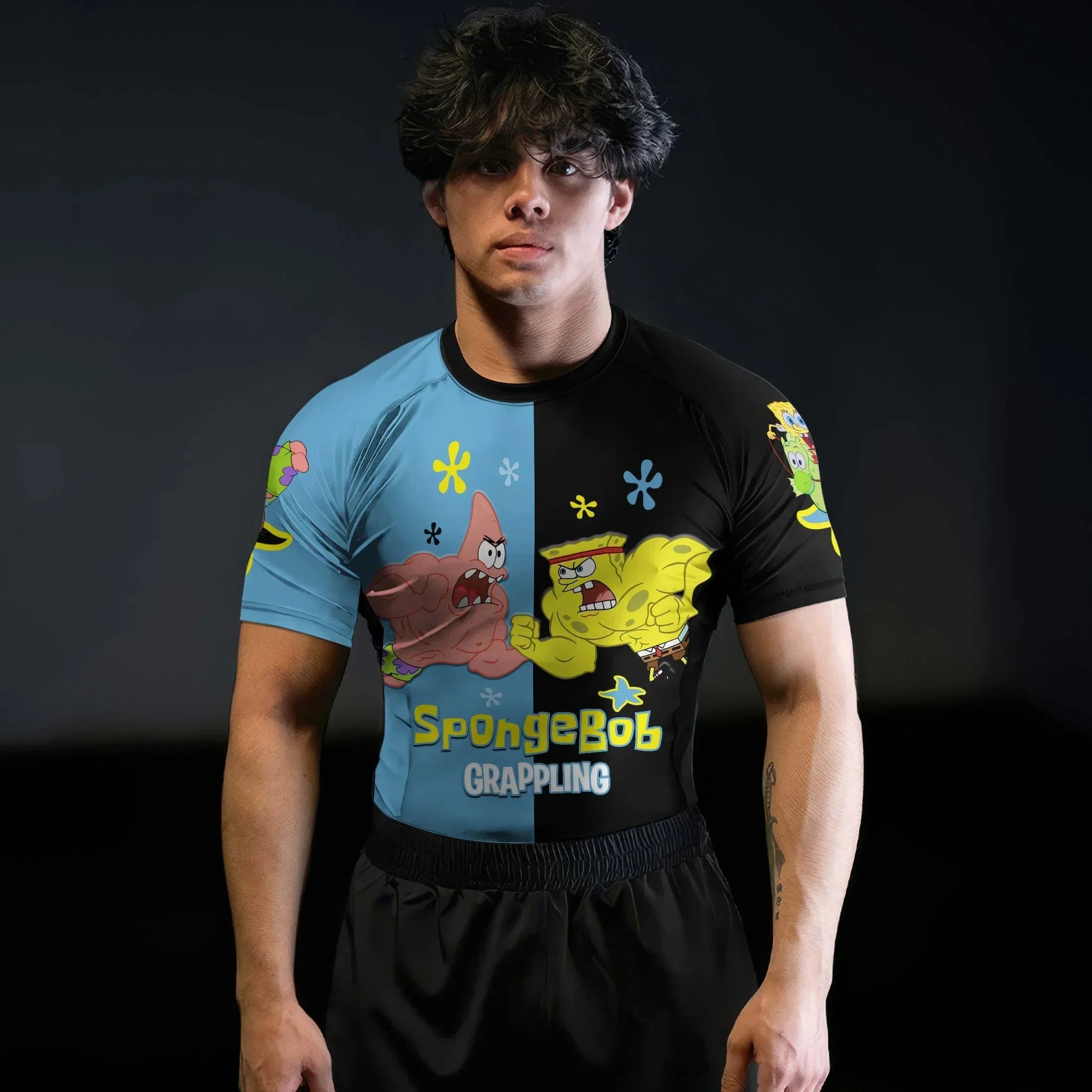 SpongeBob Versus Patrick Rash Guard | Athletic Rash Guard for MMA, BJJ