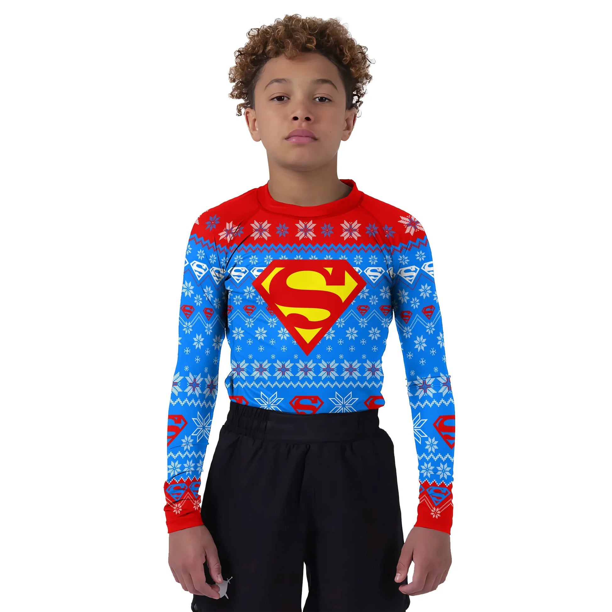 Super Man Christmas Snowflake Kids Rash Guard