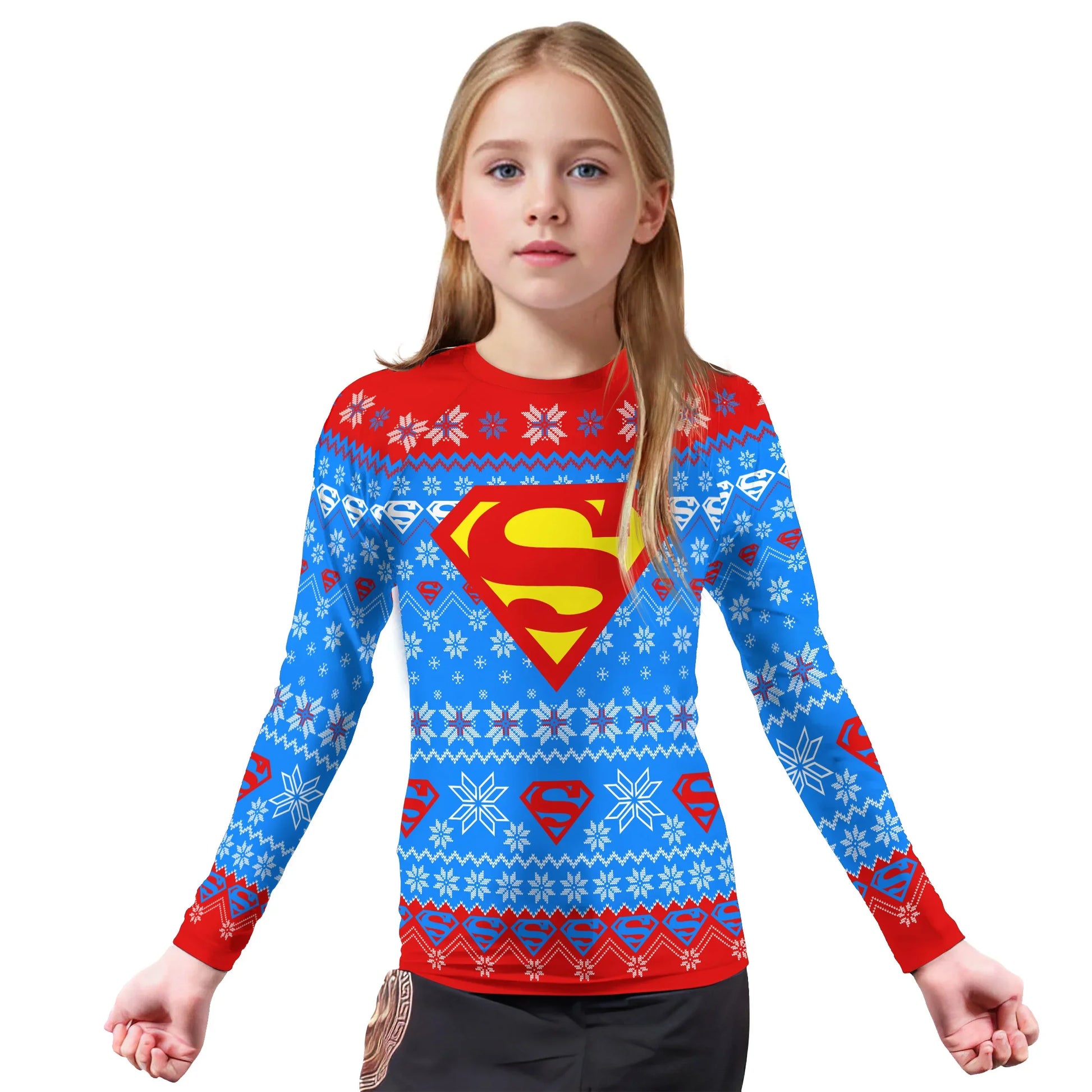 Super Man Christmas Snowflake Kids Rash Guard