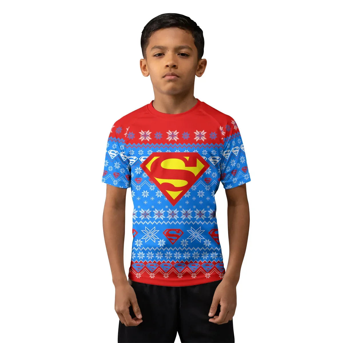 Super Man Christmas Snowflake Kids Rash Guard