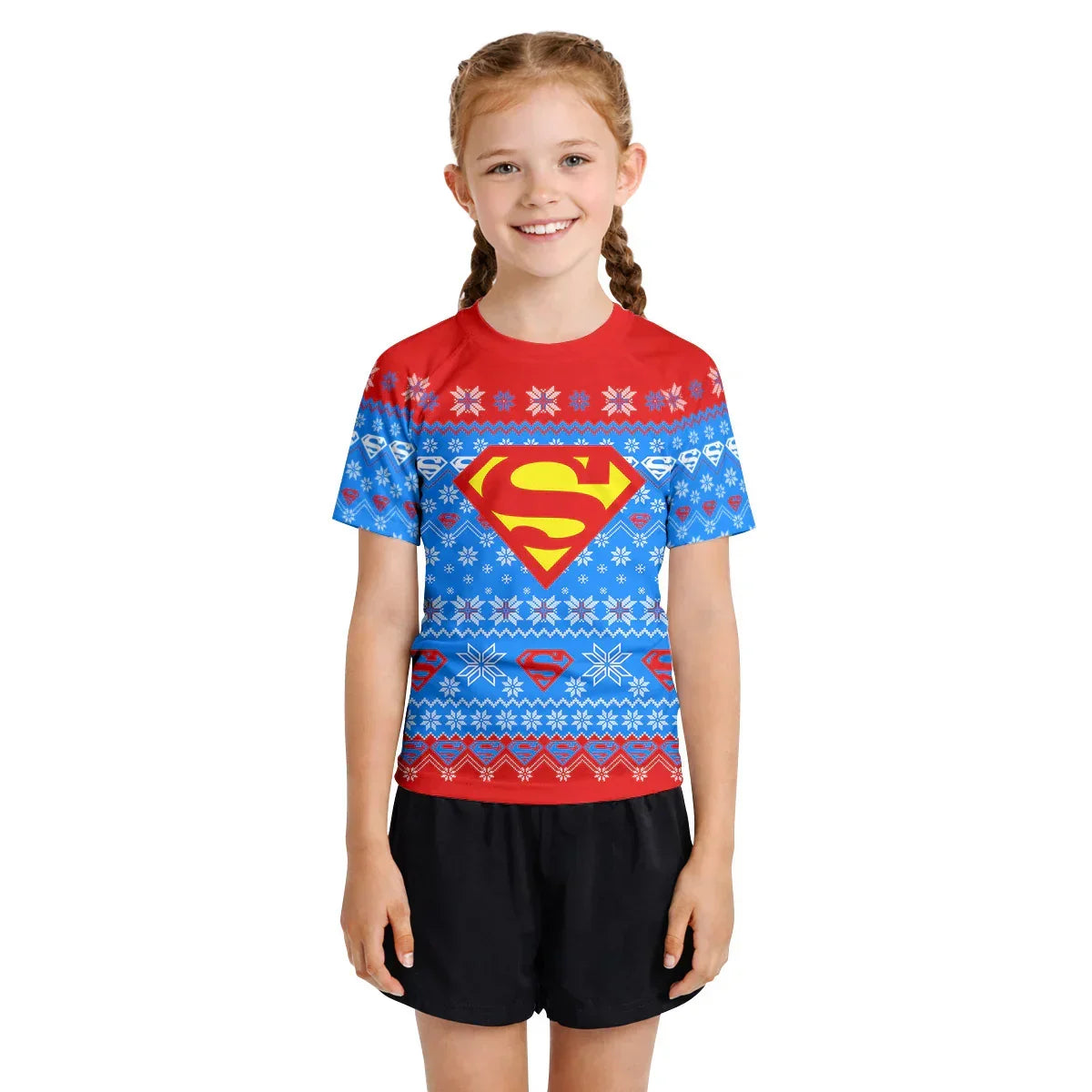 Super Man Christmas Snowflake Kids Rash Guard