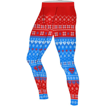Super Man Christmas Snowflake Men's Compression Leggings