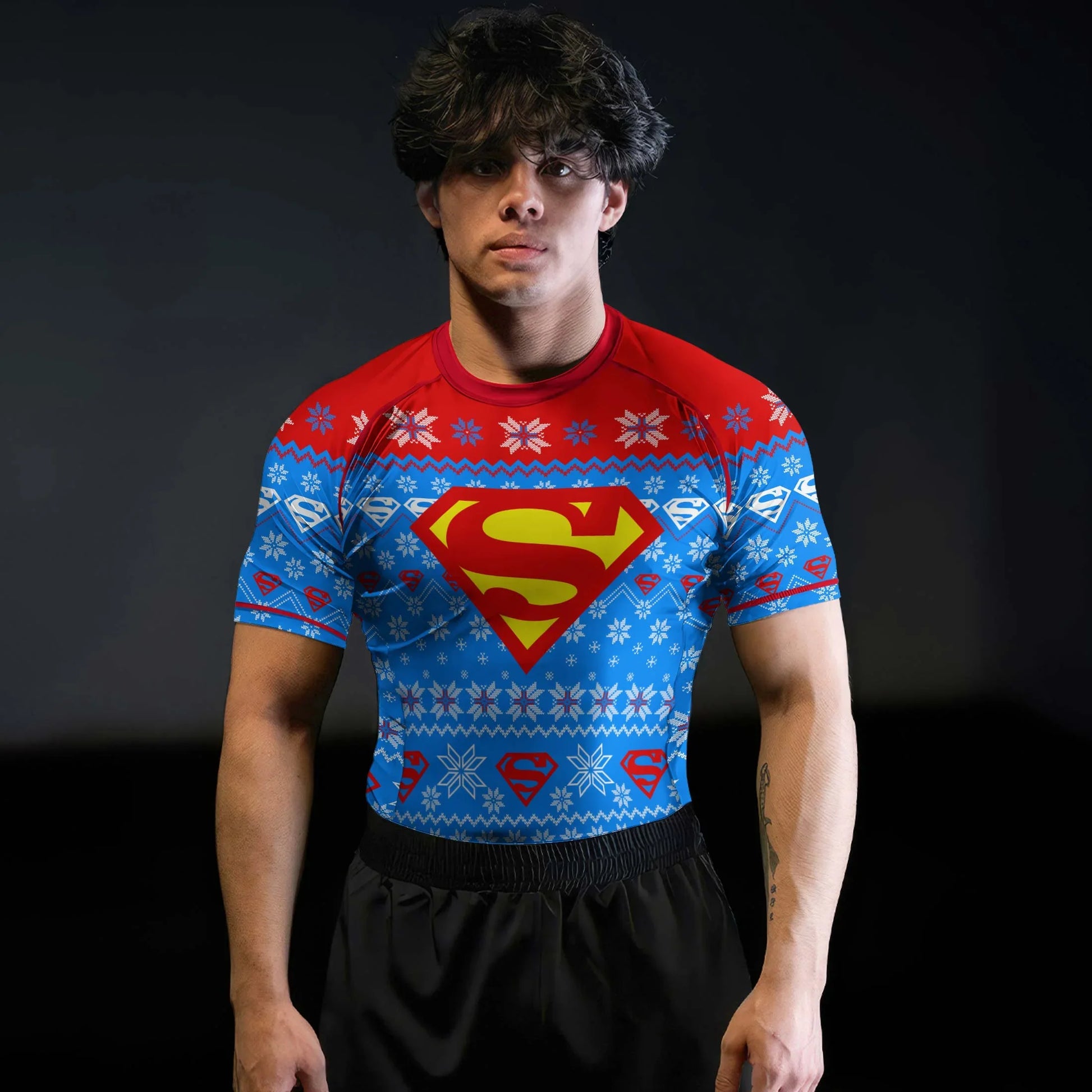 Super Man Christmas Snowflake Rash Guard