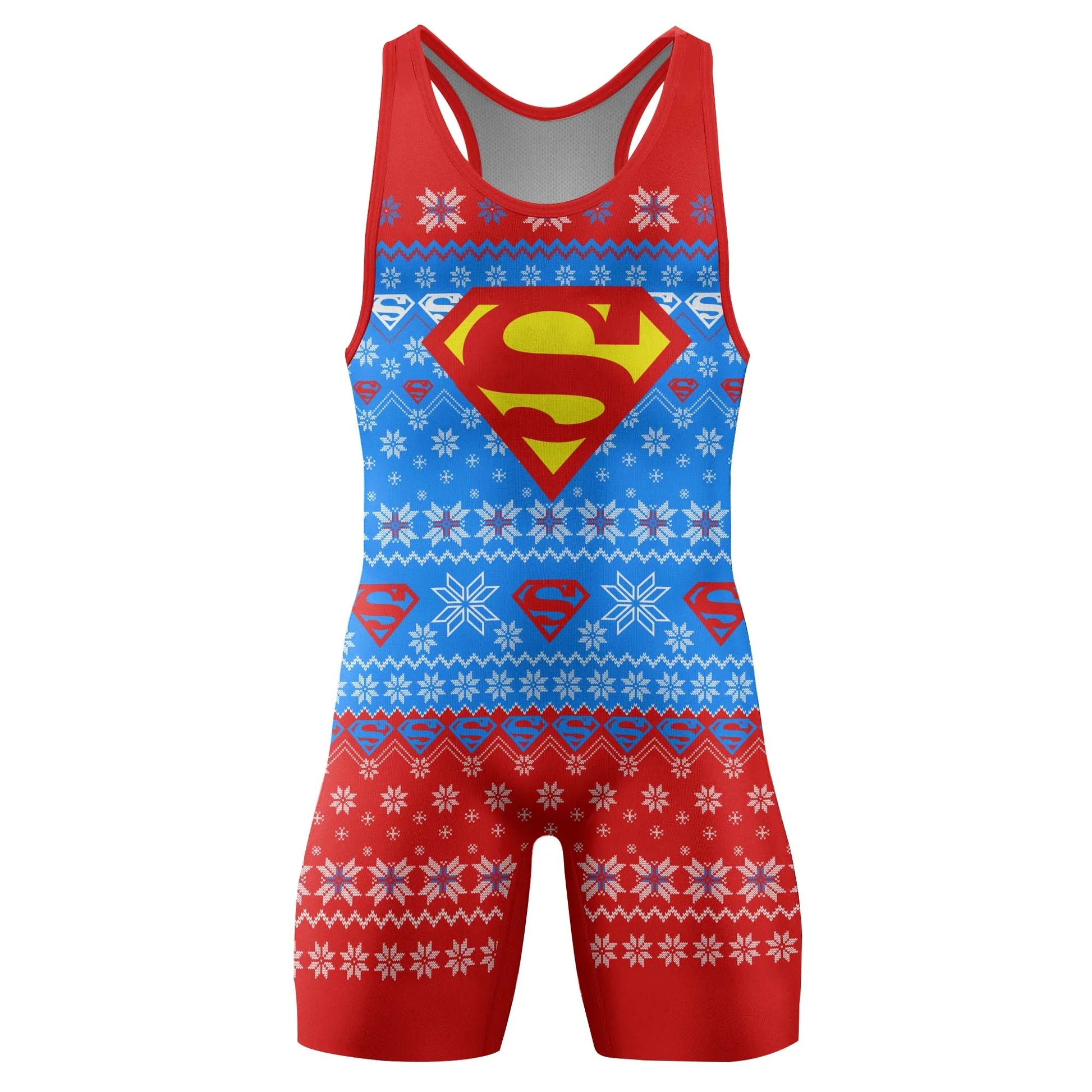 Super Man Christmas Snowflake Wrestling Singlet