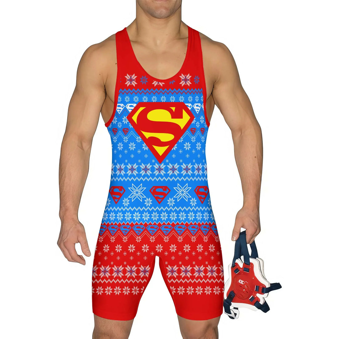 Super Man Christmas Snowflake Wrestling Singlet