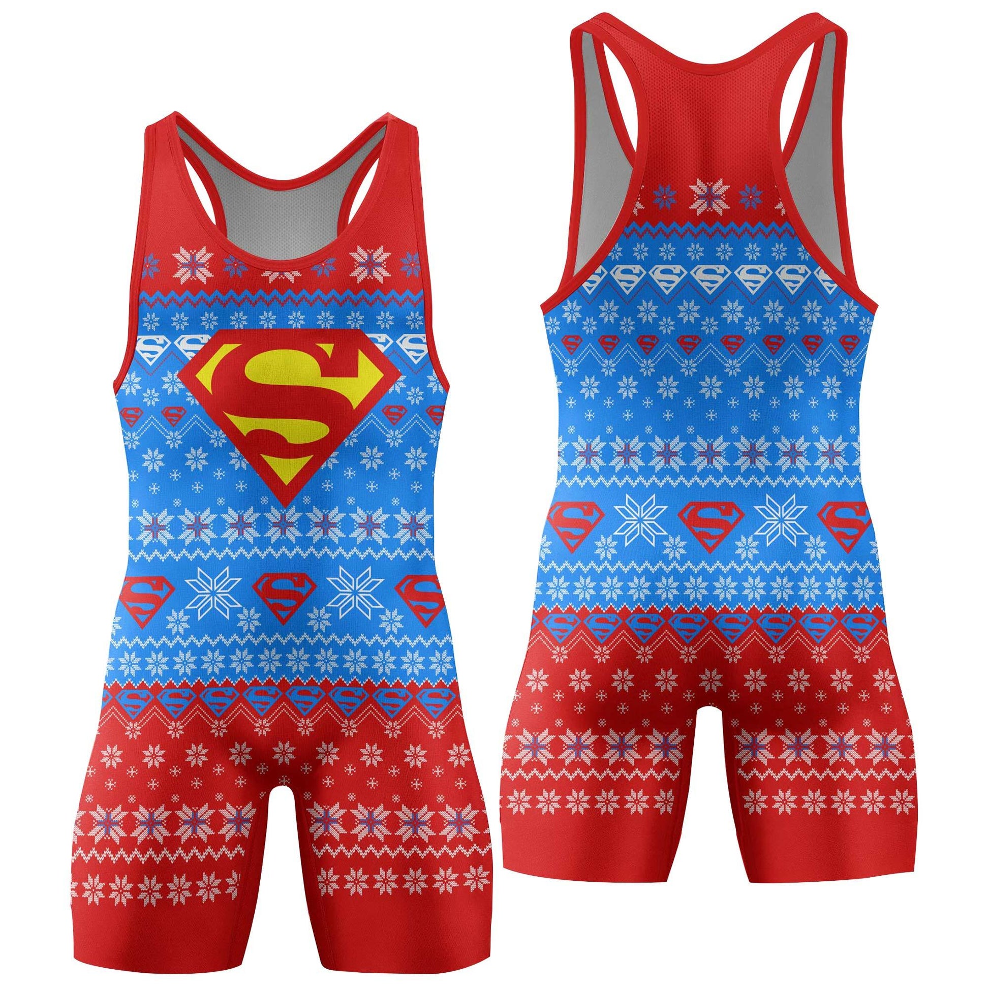 Super Man Christmas Snowflake Wrestling Singlet
