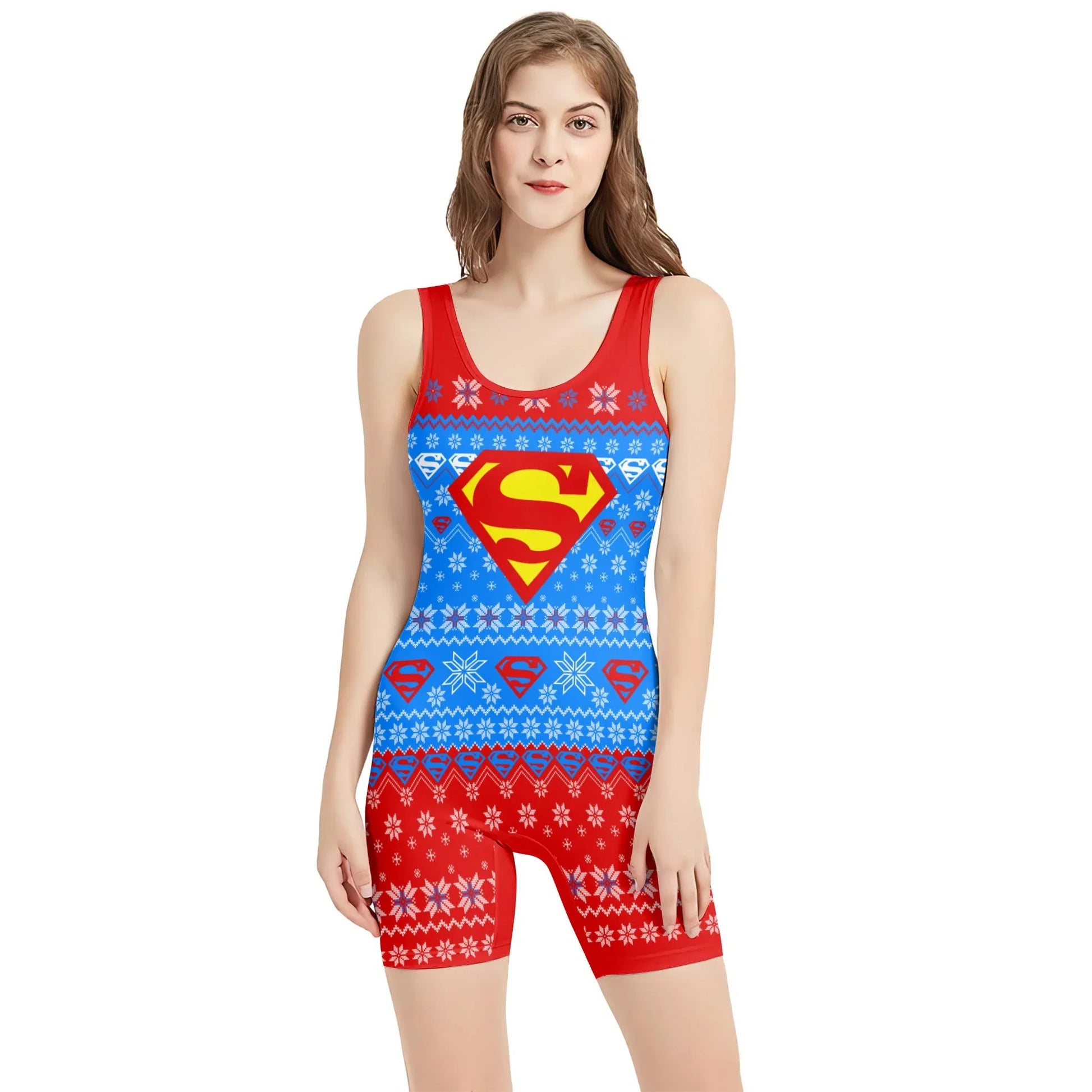 Super Man Christmas Snowflake Wrestling Singlet