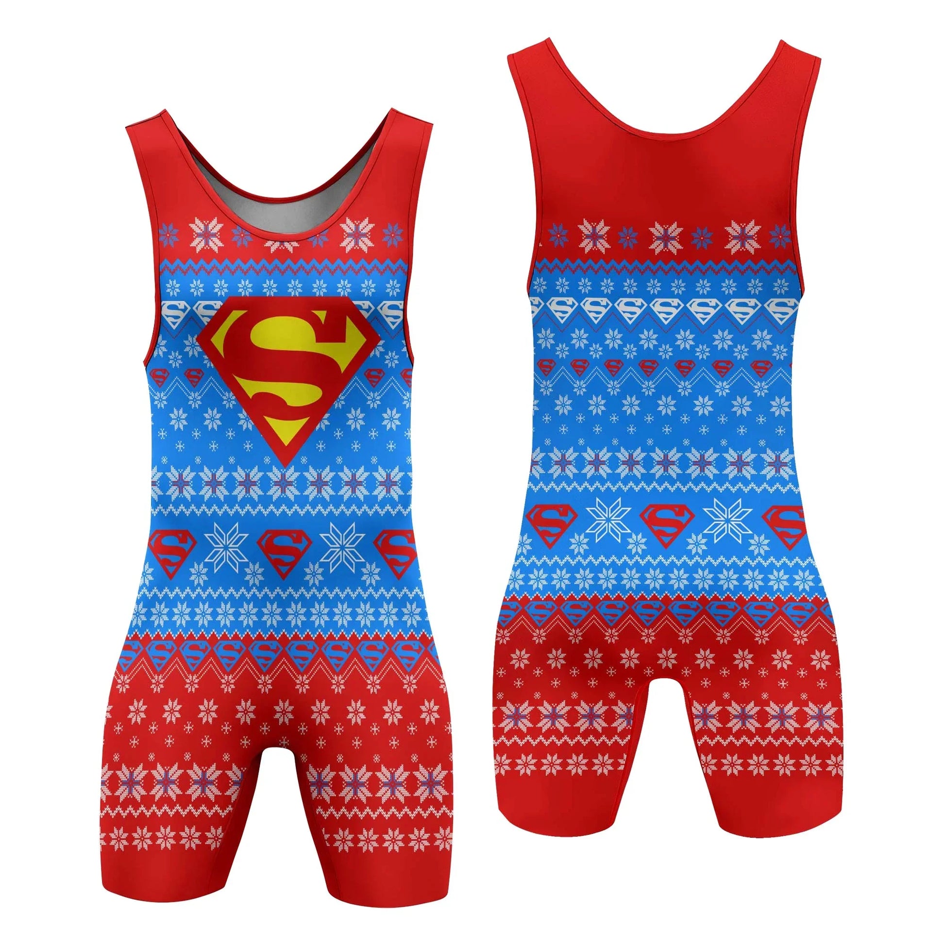 Super Man Christmas Snowflake Wrestling Singlet