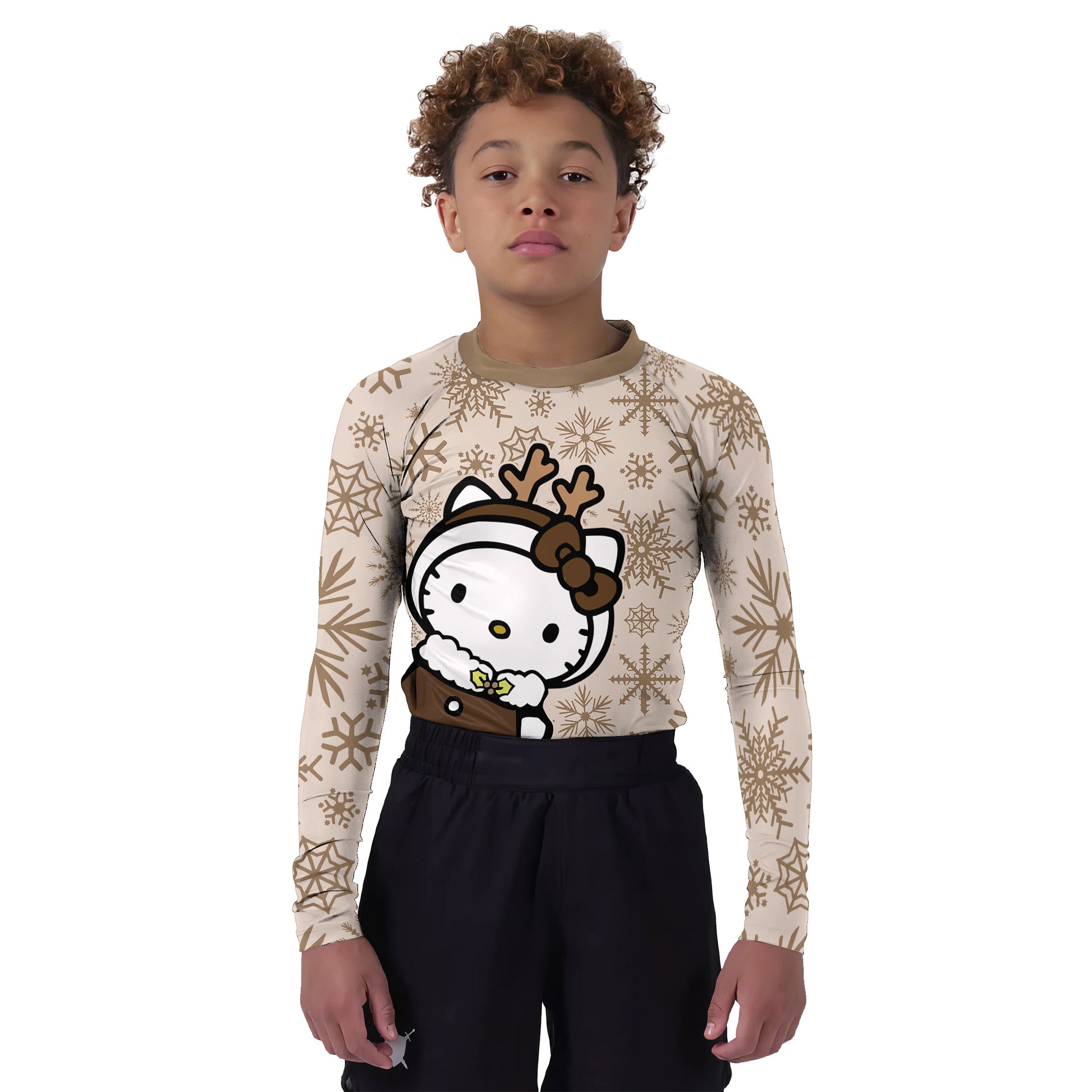 Winter Kitty Reindeer Kids Rash Guard