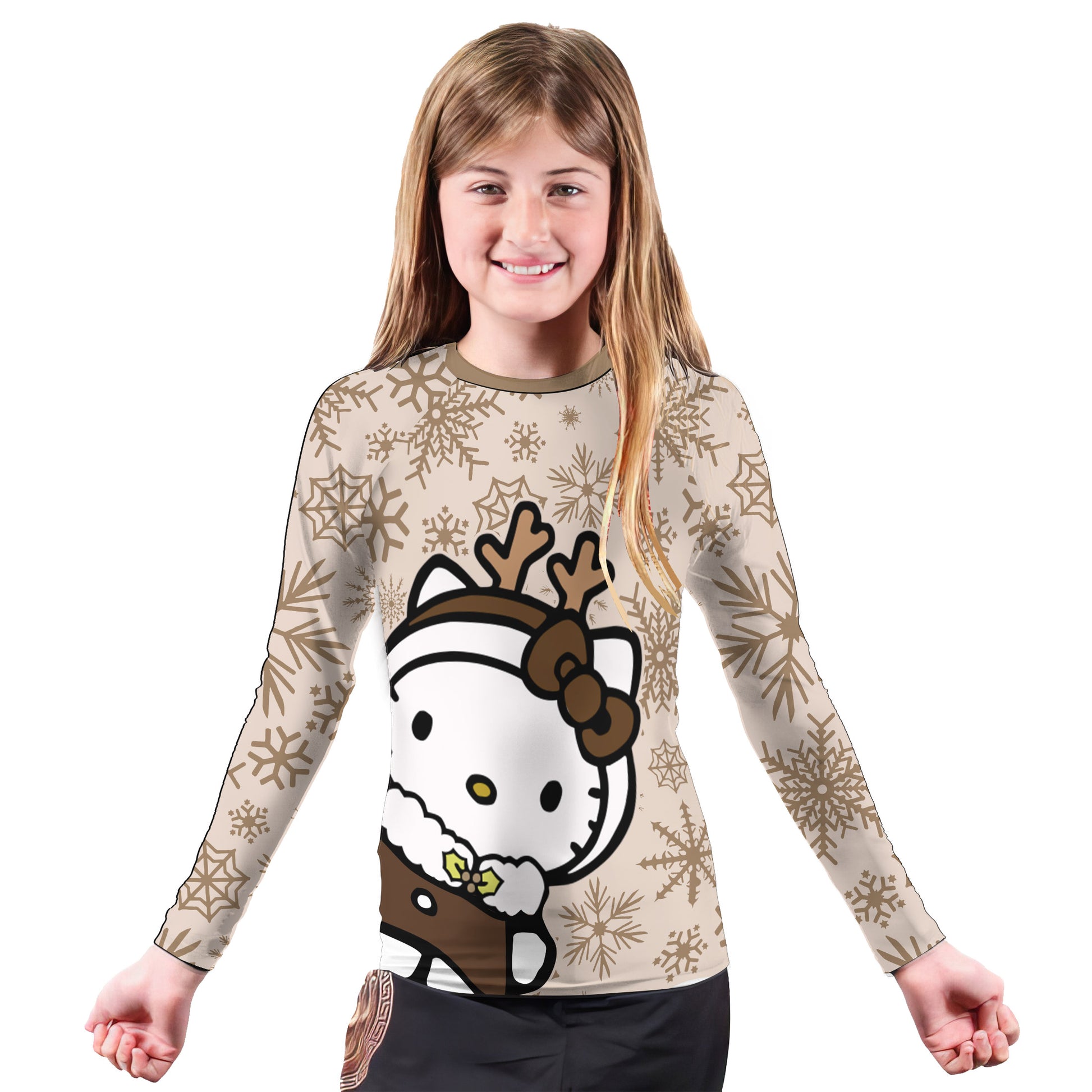 Winter Kitty Reindeer Kids Rash Guard