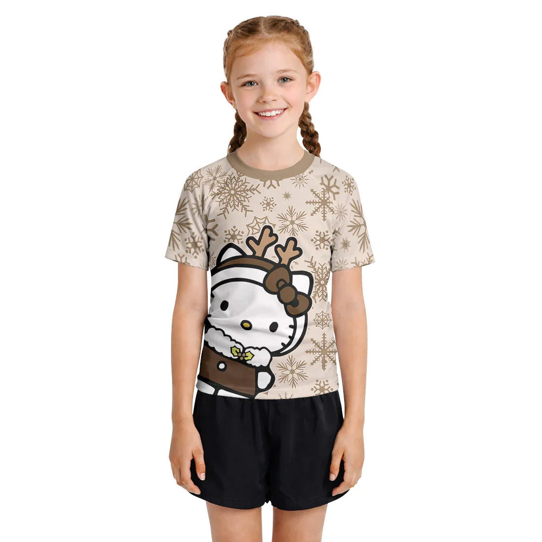 Winter Kitty Reindeer Kids Rash Guard