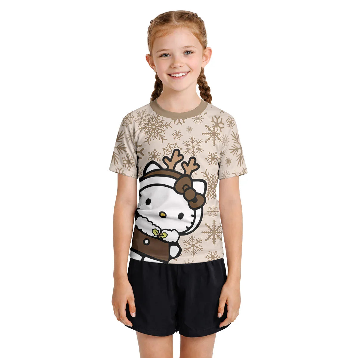 Winter Kitty Reindeer Kids Rash Guard