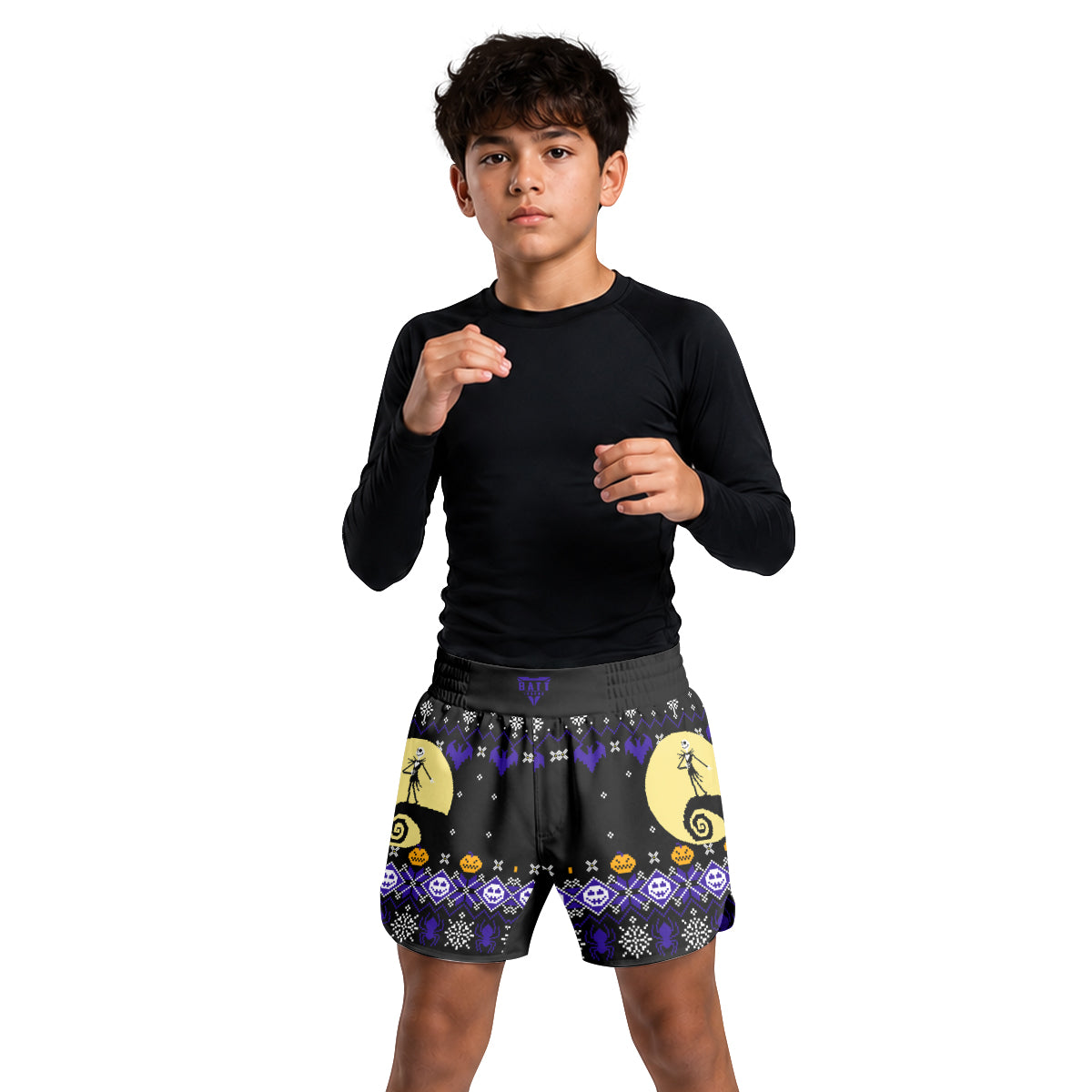 Christmas Jack Skellington Purple Kids Grappling Shorts