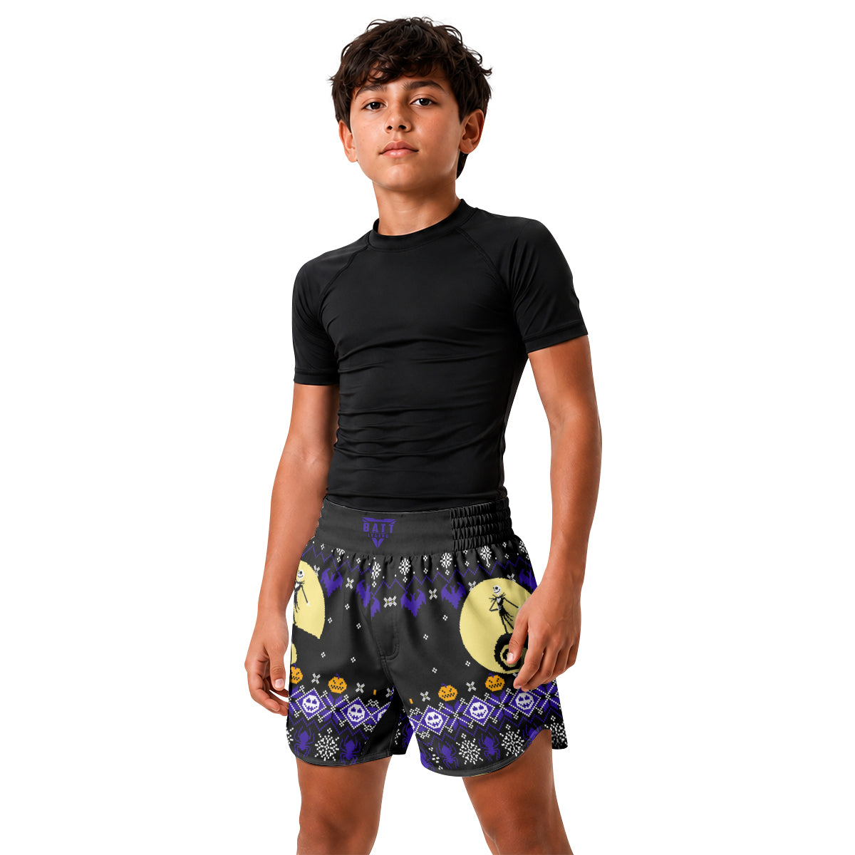 Christmas Jack Skellington Purple Kids Grappling Shorts