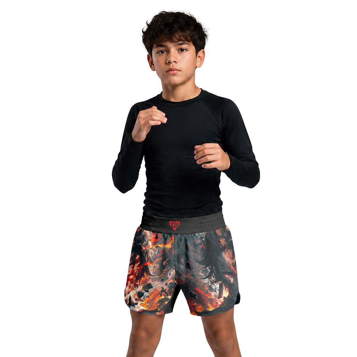 Demon Slayer Tanjiro Flame God Aura Kids Grappling Shorts
