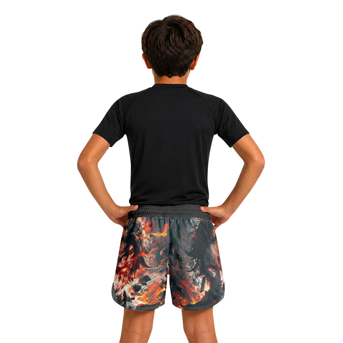Demon Slayer Tanjiro Flame God Aura Kids Grappling Shorts