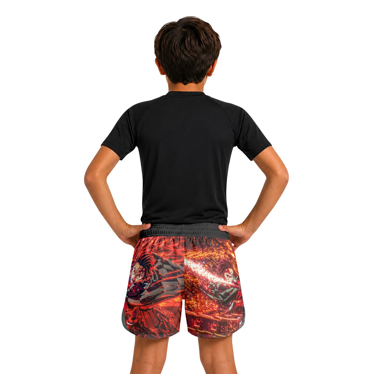 Demon Slayer Tanjiro Sun Halo Dragon Dance Kids Grappling Shorts