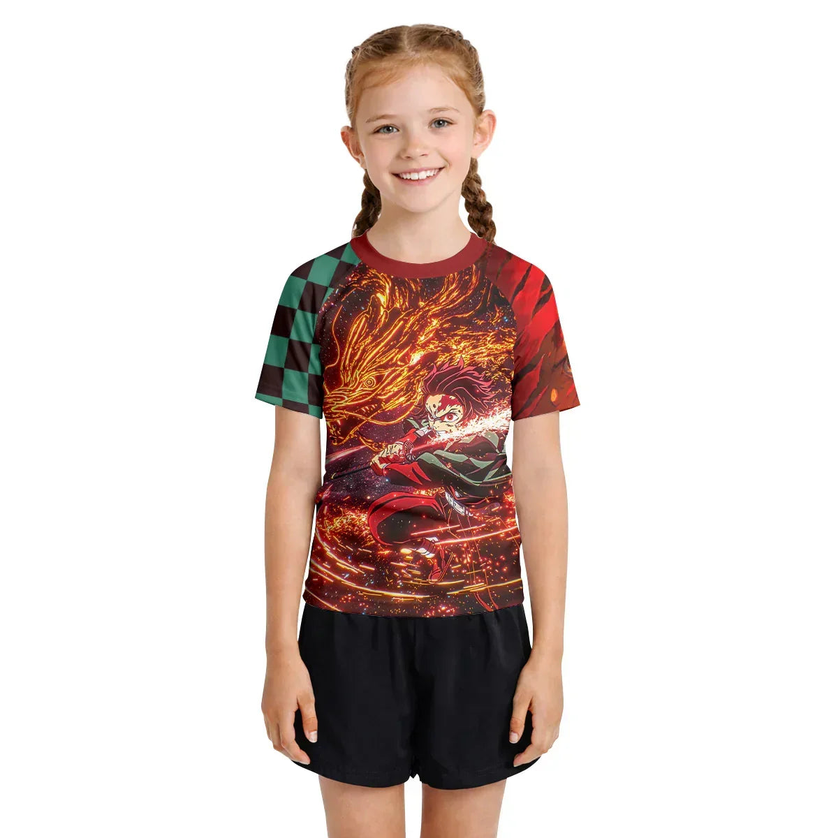 Demon Slayer Tanjiro Sun Halo Dragon Dance Kids Rash Guard