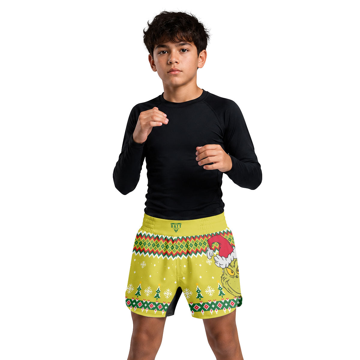 Grinch Santa Festive Kids Grappling Shorts