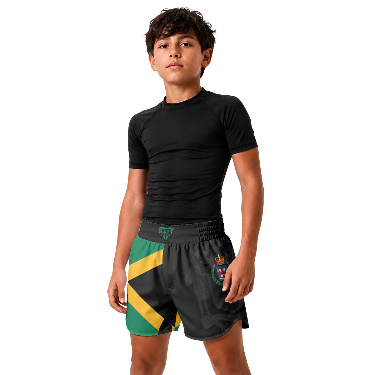Jamaica Flag Diagonal Split Kids Grappling Shorts