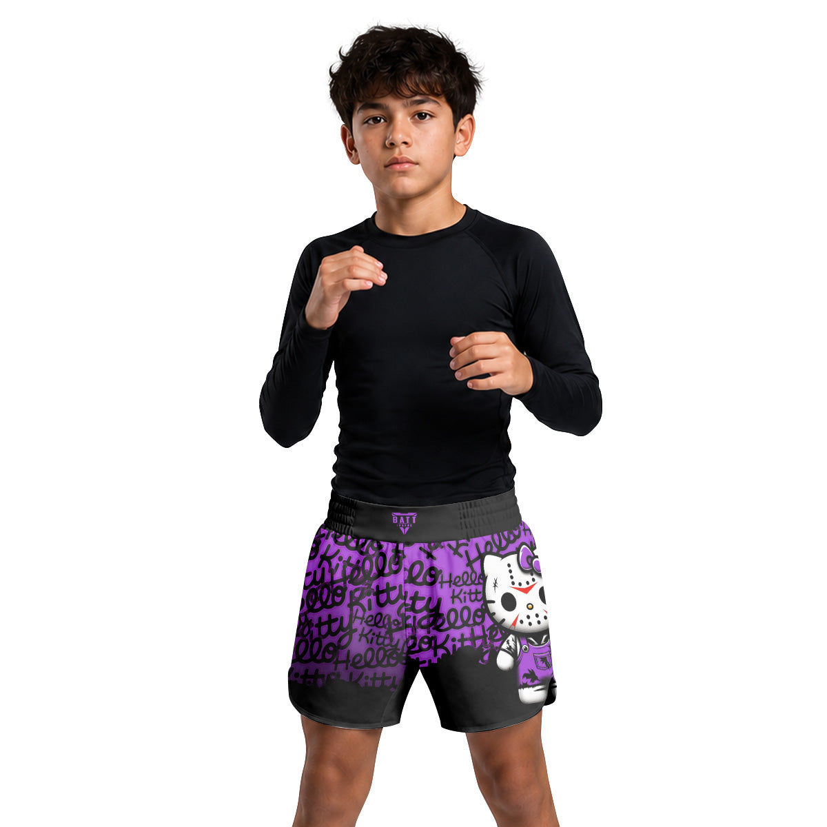 Jason Voorhees Kitty Purple Kids Grappling Shorts