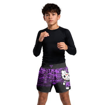 Jason Voorhees Kitty Purple Kids Grappling Shorts