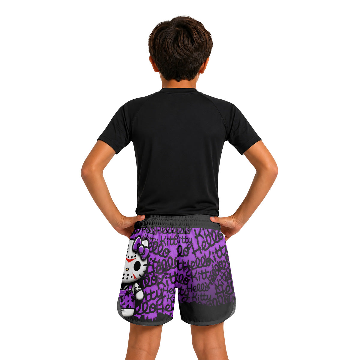 Jason Voorhees Kitty Purple Kids Grappling Shorts