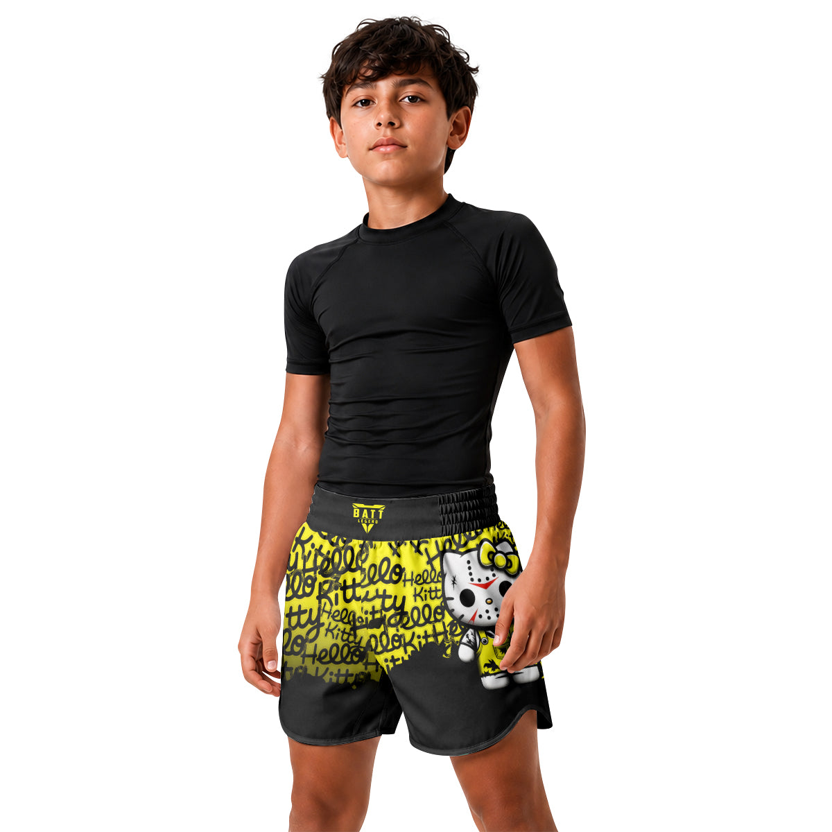 Jason Voorhees Kitty Yellow Kids Grappling Shorts