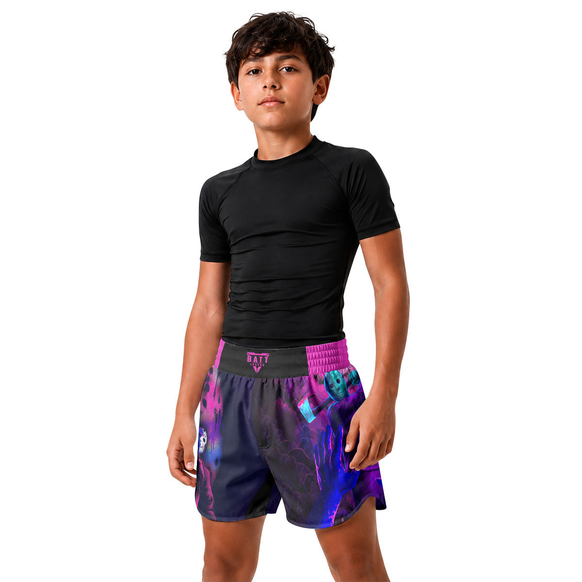 Neon Butcher Jason Voorhees Kids Grappling Shorts