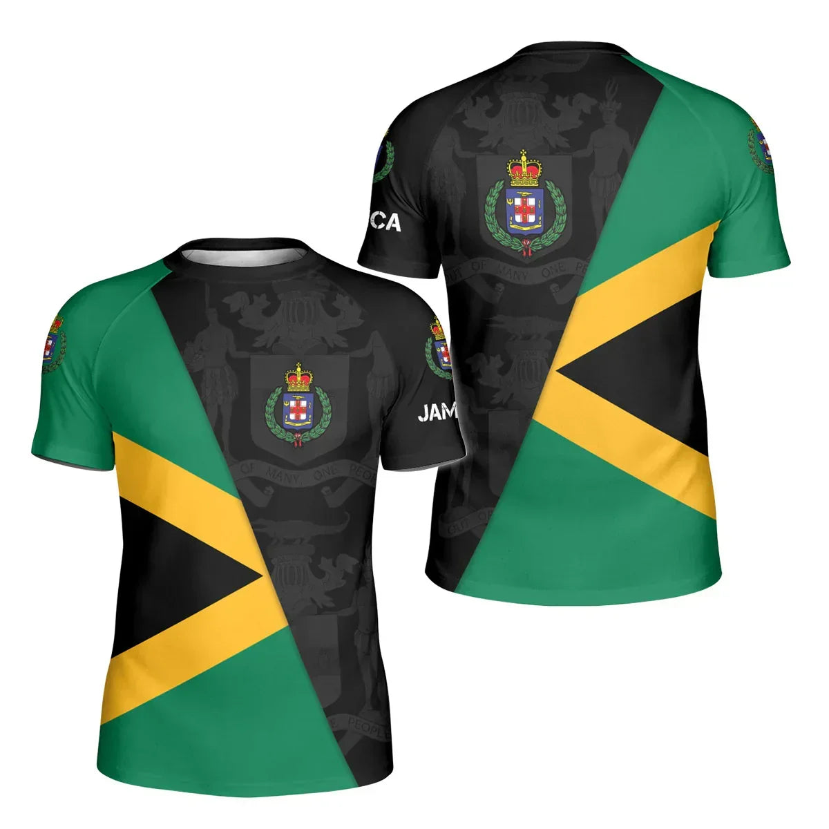 Personalized Jamaica Flag Diagonal Split Kids Rash Guard