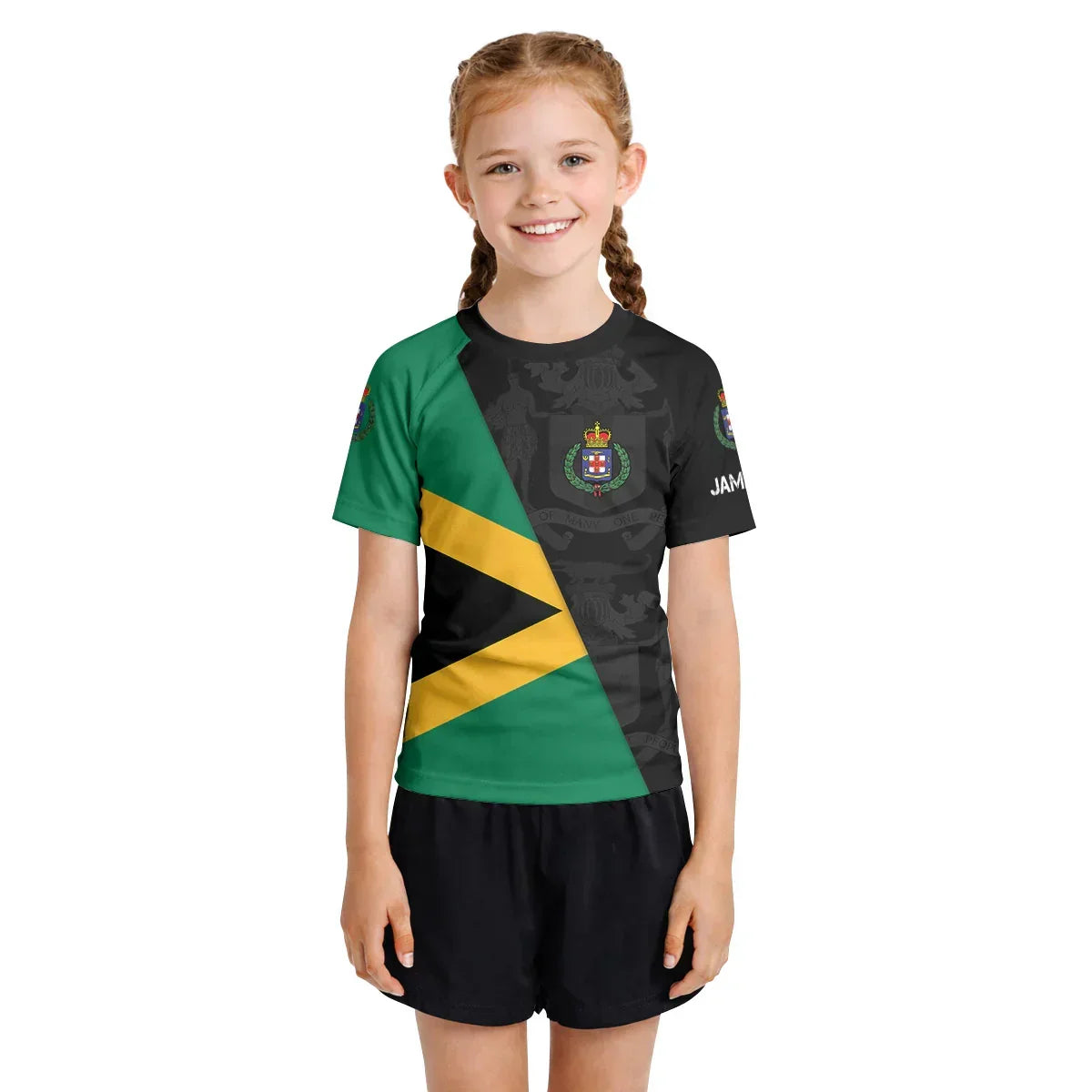 Personalized Jamaica Flag Diagonal Split Kids Rash Guard