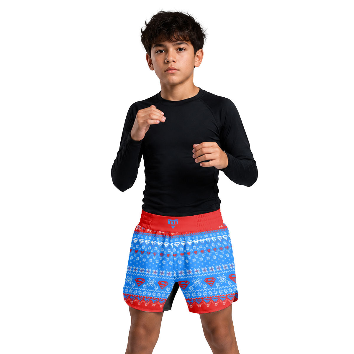Super Man Christmas Snowflake Kids Grappling Shorts